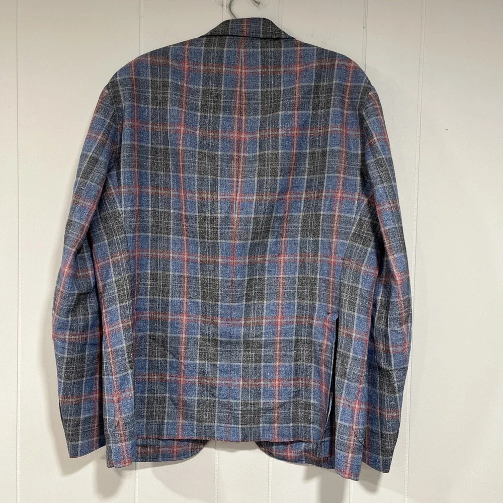 Spada Roma Blazer Mens IT54R US 44R Blue Linen Blend Sport Jacket Plaid